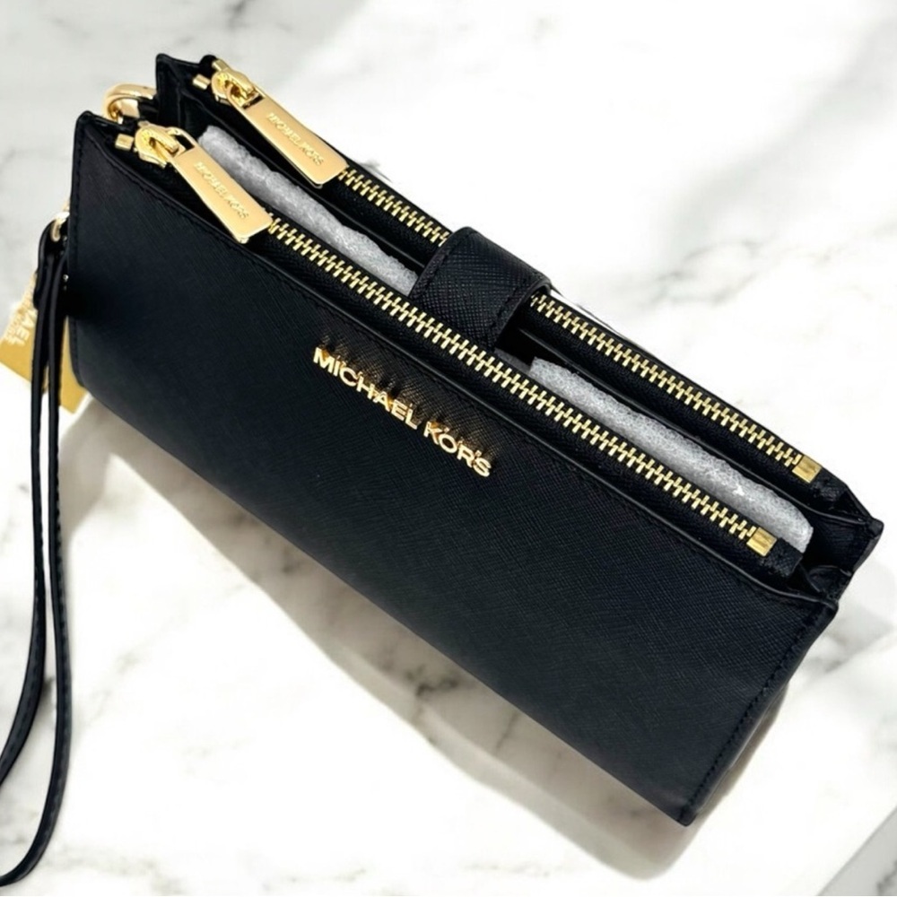 Michael Kors Large Jet Set Travel Double Zip Wallet Black - Picture 6 of 8